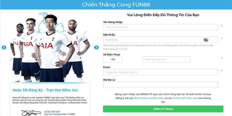 Các bước tạo tài khoản cùng Fun88